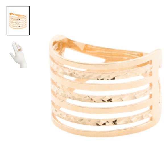 MIA FIORE Made In Italy 14kt Gold Multi Row Polished Diamond Cut Ring Size 8 NEW - Picture 4 of 13